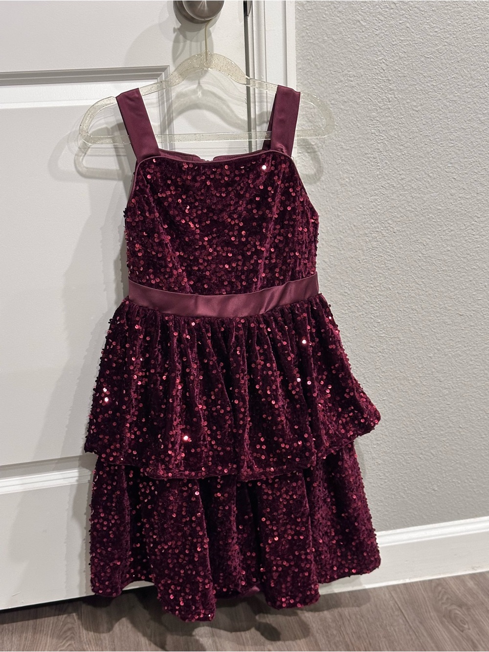 Kensie Girl Burgundy Sequin Tiered Dress